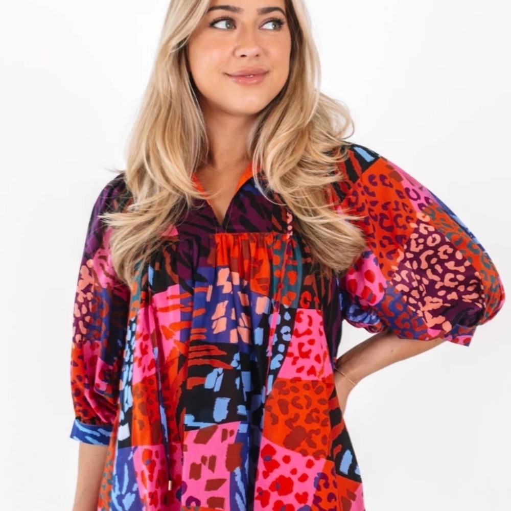 J. Marie Vibrant Multi-Color Patchwork Blouse Xs - image 1